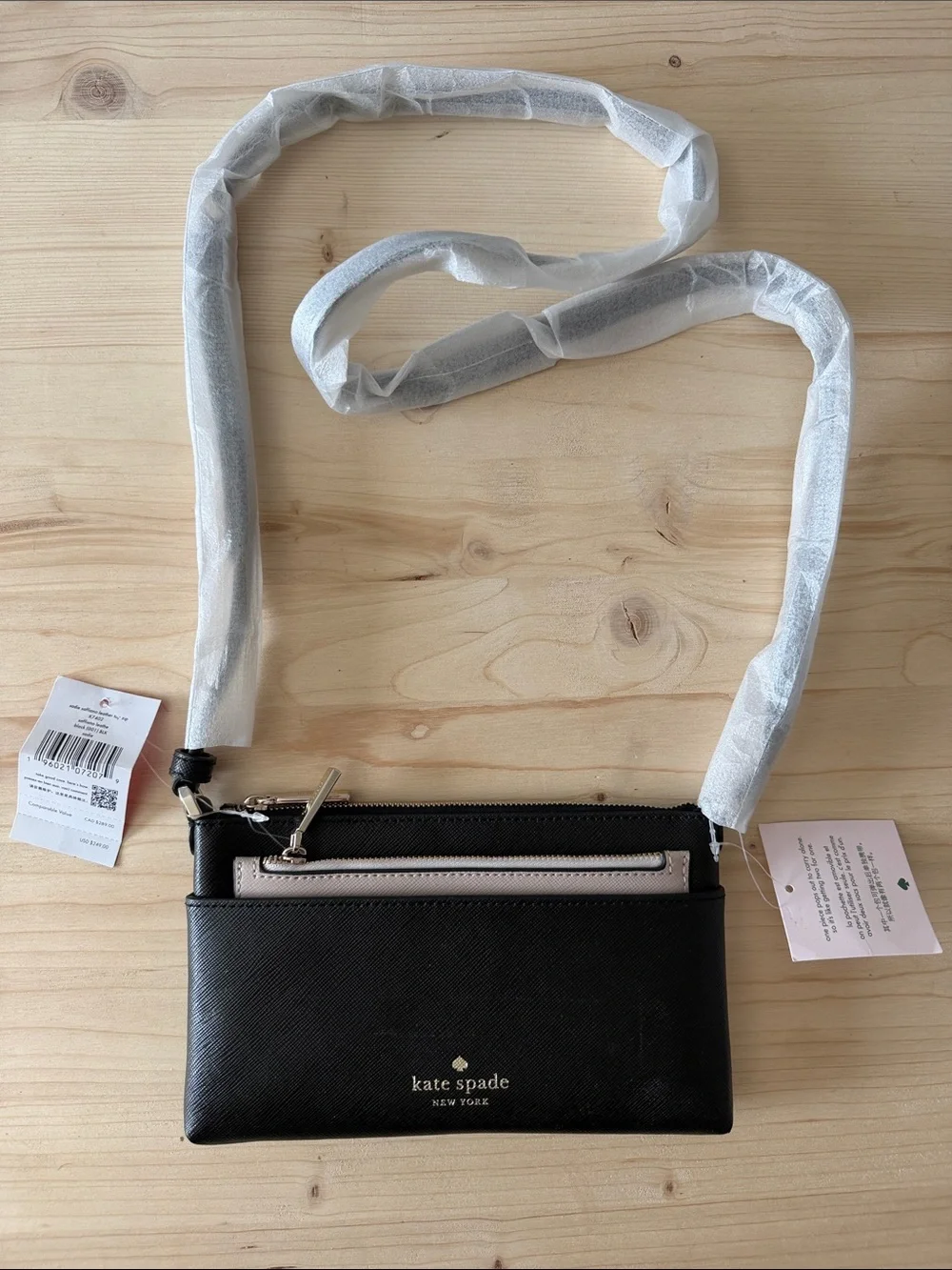 kate spade Black Crossbody Wallet with Pale Pink Front Pocket